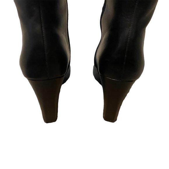 Calvin Klein Poloma Tall Black Wedge Boots w/ White Stripe Size 9 Women's - Picture 10 of 12